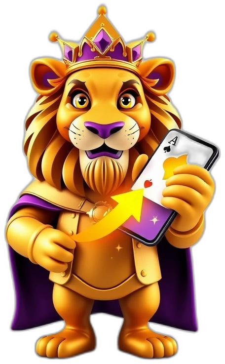 Teen Patti Stars lion-king mascot presenting the Android APK download