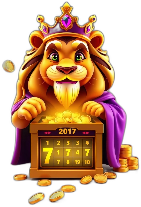 Teen Patti Stars lion-king mascot presenting the daily quest login rewards