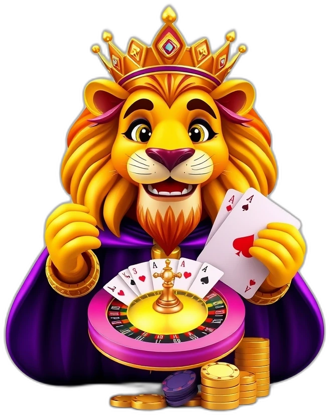 Teen Patti Stars lion-king mascot presenting the full card game library lobby